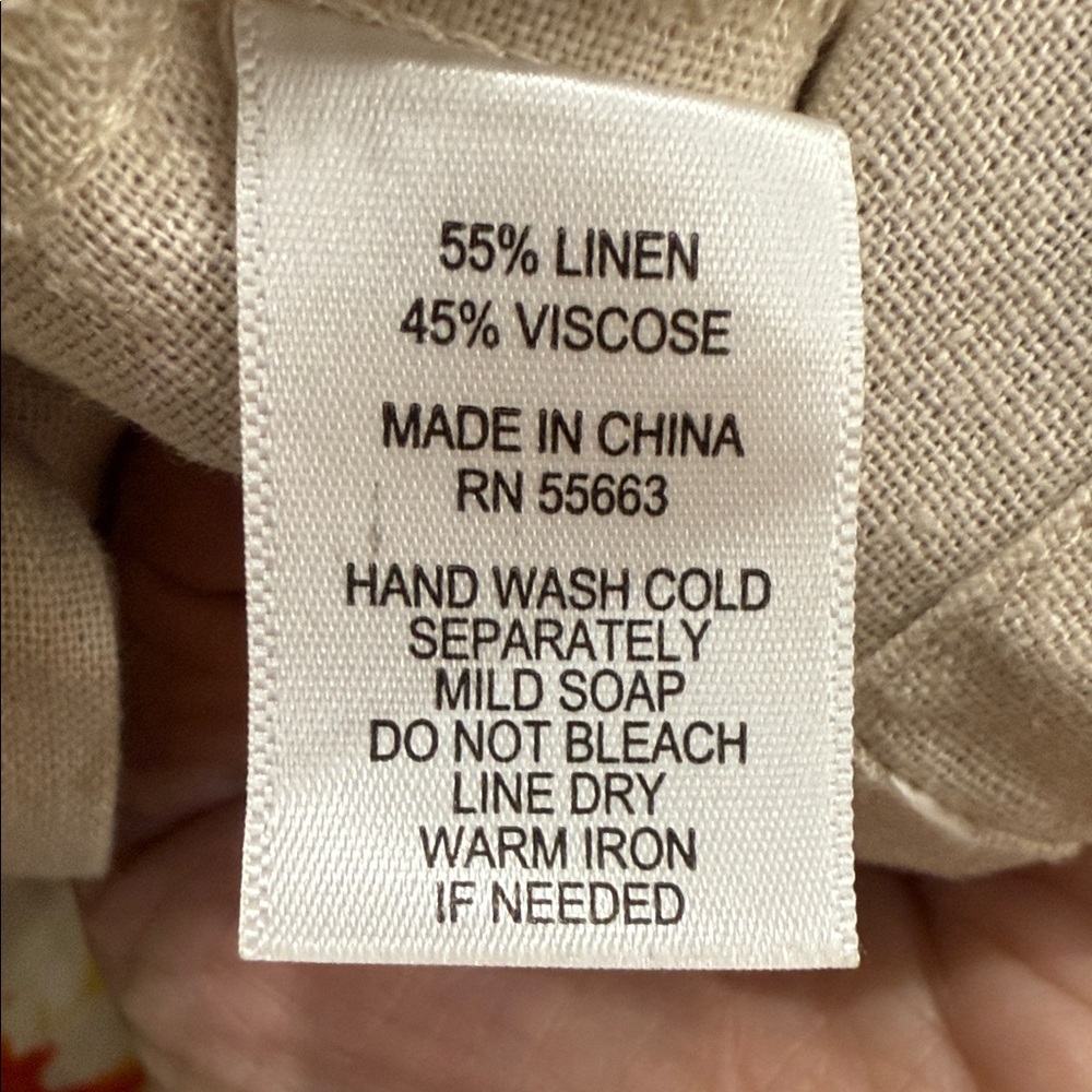 For Cynthia Beige Linen Blend Dress with Colorful Floral Accents - Picture 7 of 7
